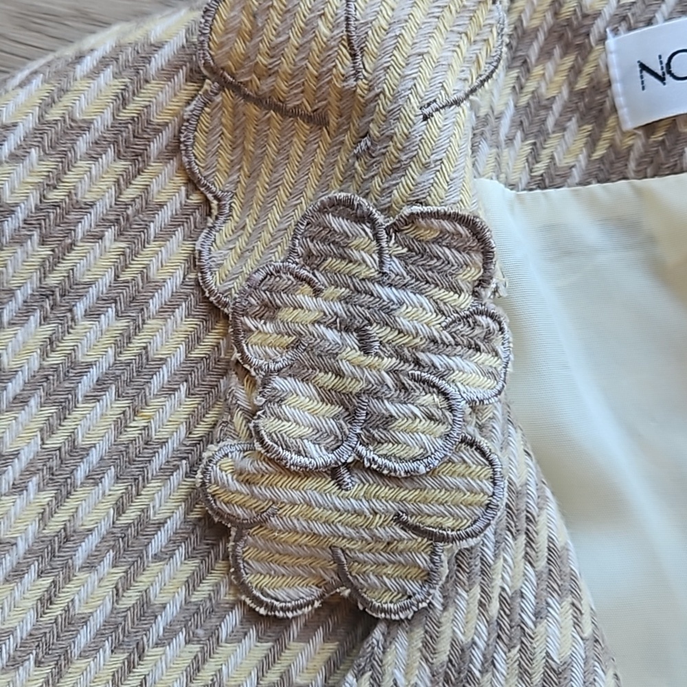 Noviello Bloom Vintage Academia Beige Tan Floral Houndstooth Wool Blazer 8 - Picture 4 of 8